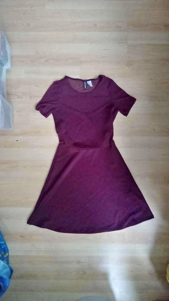 H&M Divided Burgundy Mesh Skater Dress