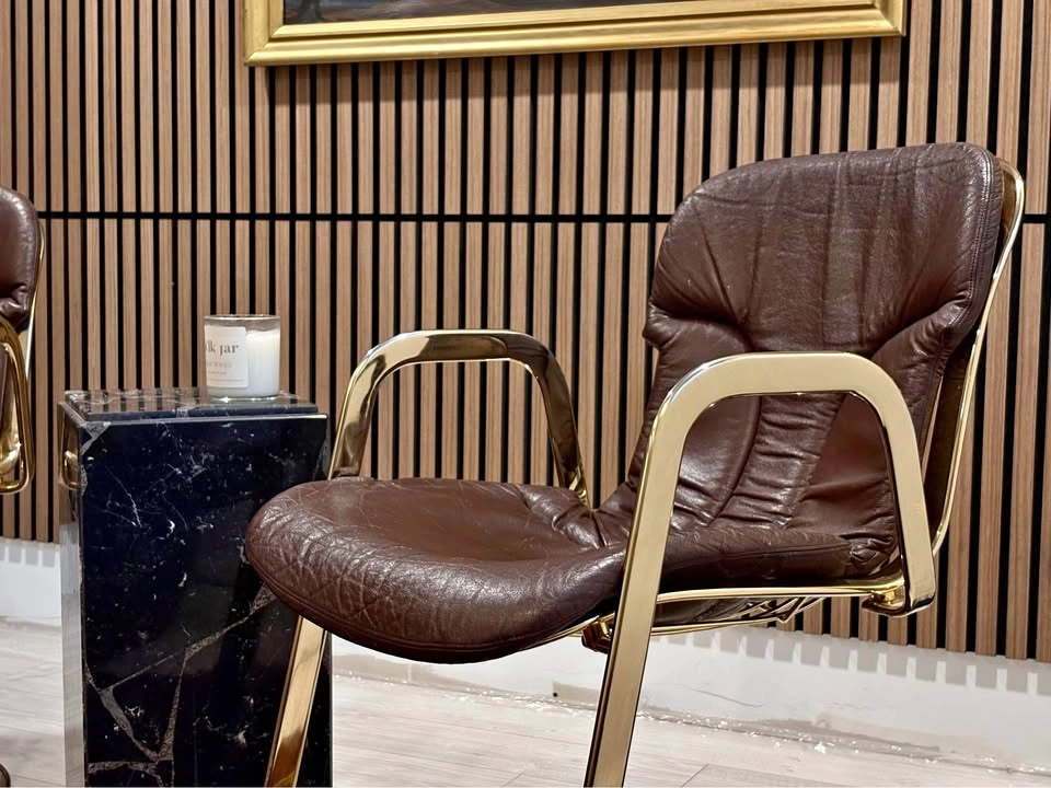 Vintage Willy Rizzo for Cidue Italian Leather Cantilever Chairs
