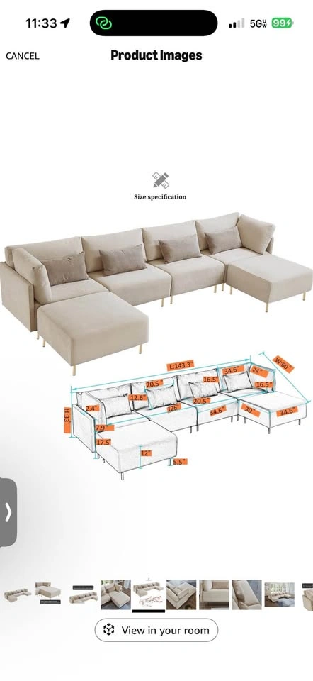 Cream Modular Sectional Sofa - photo 4