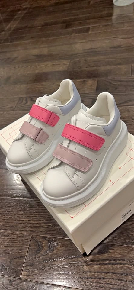 Alexander McQueen White Pink Velcro Strap Sneakers