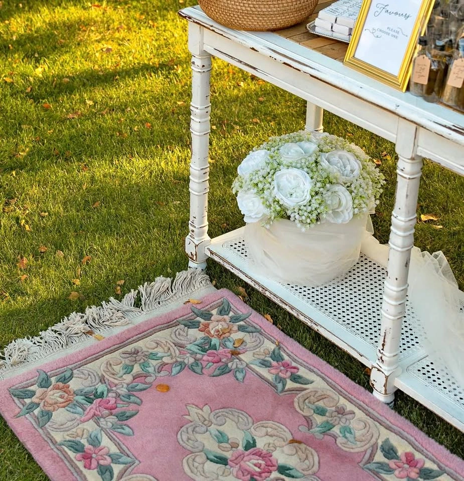 Vintage Carved Wool Floral Rug