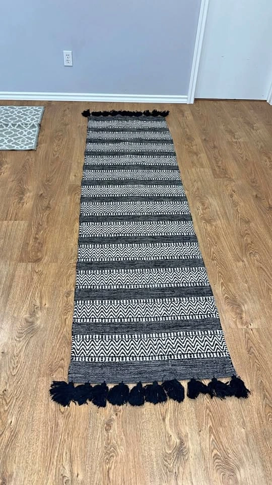 Black & White Washable Boho Runner Rug