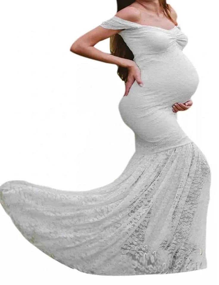White Lace Mermaid Maternity Photography Dress