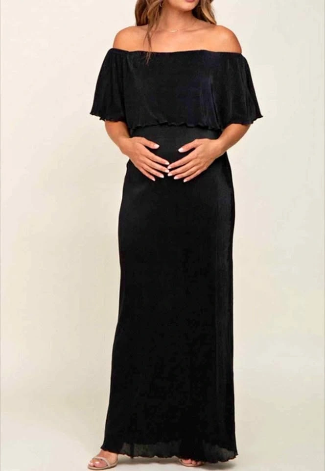 Boohoo Black Off-the-Shoulder Maternity Maxi Dress Size M