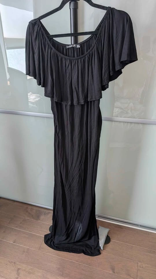 Boohoo Black Off-the-Shoulder Maternity Maxi Dress Size M - photo 2