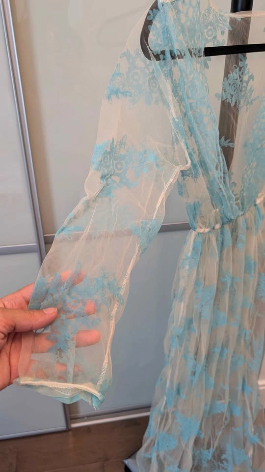 Light Blue Floral Lace Maternity Photography Gown - photo 2