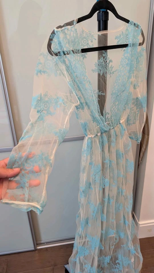 Light Blue Floral Lace Maternity Photography Gown - photo 3