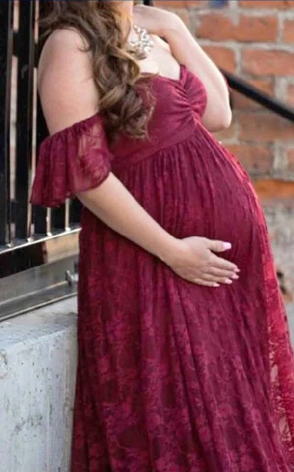 Burgundy Lace Maternity Maxi Dress