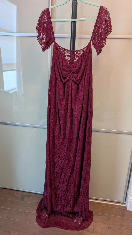 Burgundy Lace Maternity Maxi Dress - photo 2