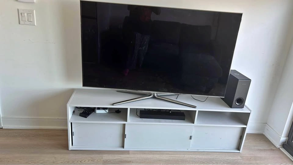 White TV Stand with Sliding Doors