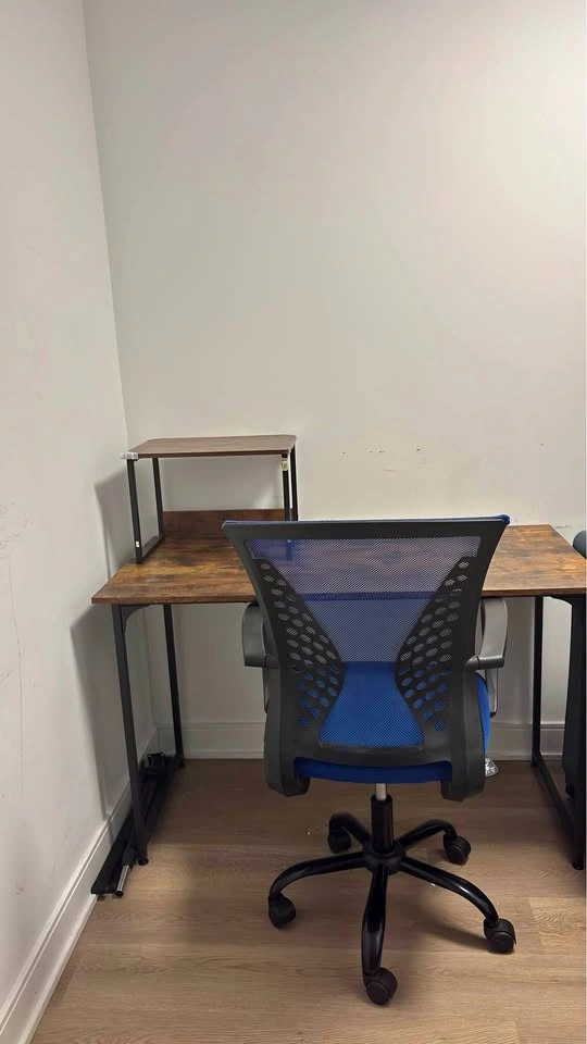 Rustic Computer Desk with Monitor Stand and Mesh Office Chair