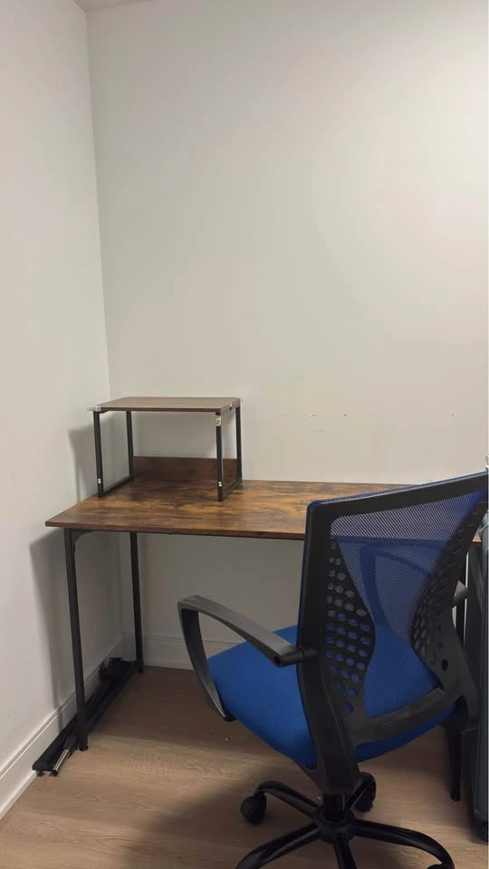 Rustic Computer Desk with Monitor Stand and Mesh Office Chair - photo 2