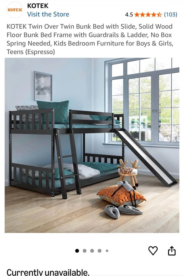 KOTEK Twin Over Twin Bunk Bed with Ladder - photo 2