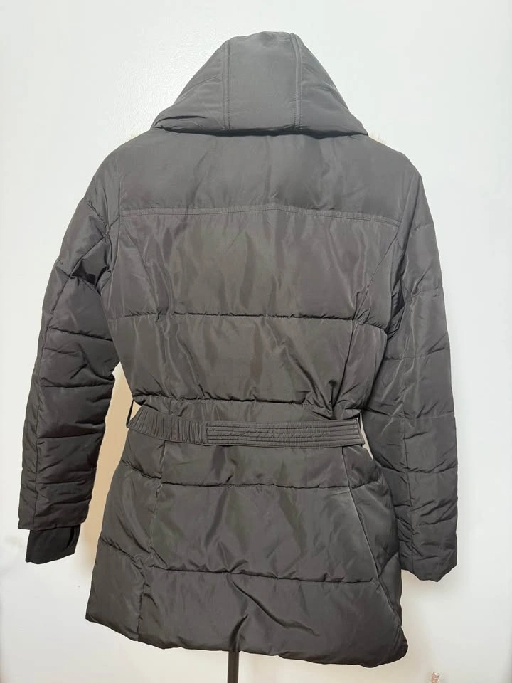 Michael Kors Black Belted Puffer Jacket with Faux Fur Hood M - photo 2