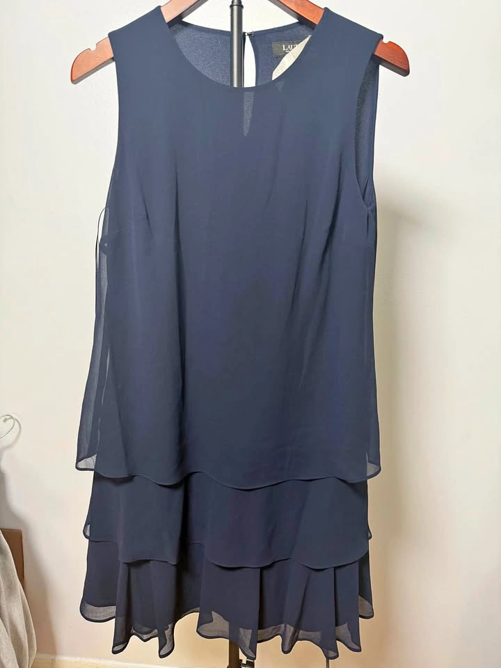 Lauren Ralph Lauren Navy Blue Tiered Sleeveless Dress Size 4