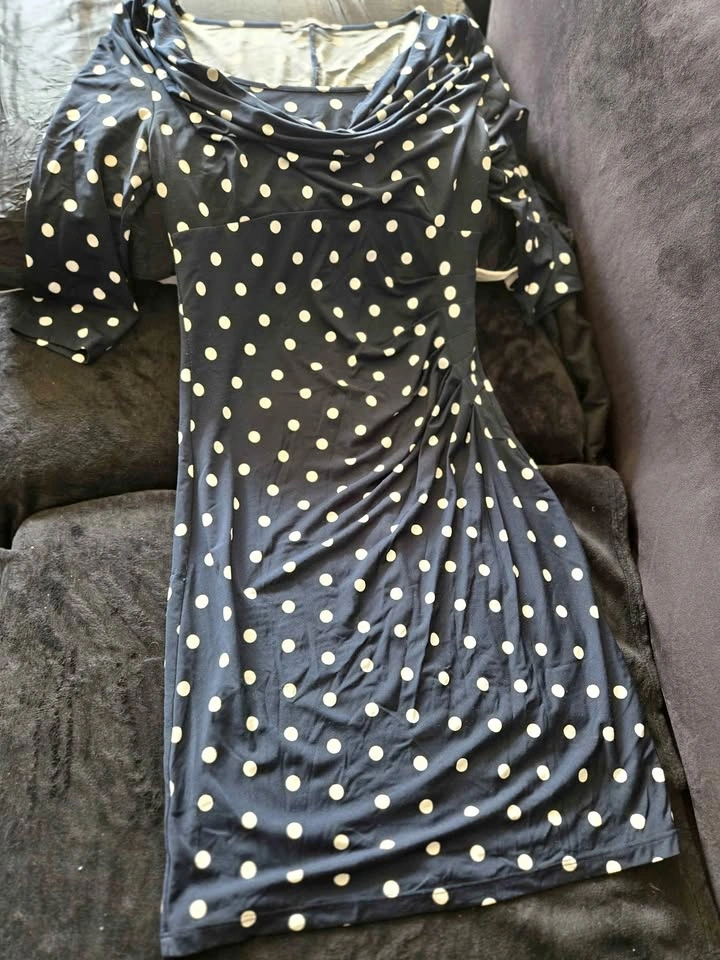 Polka Dot Cowl Neck Ruched Dress