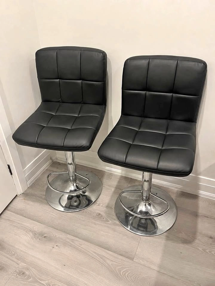 Pair of Black Faux Leather Adjustable Bar Stools
