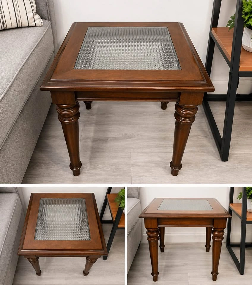 Wood Coffee Table and End Table Set with Glass Inlay - photo 2