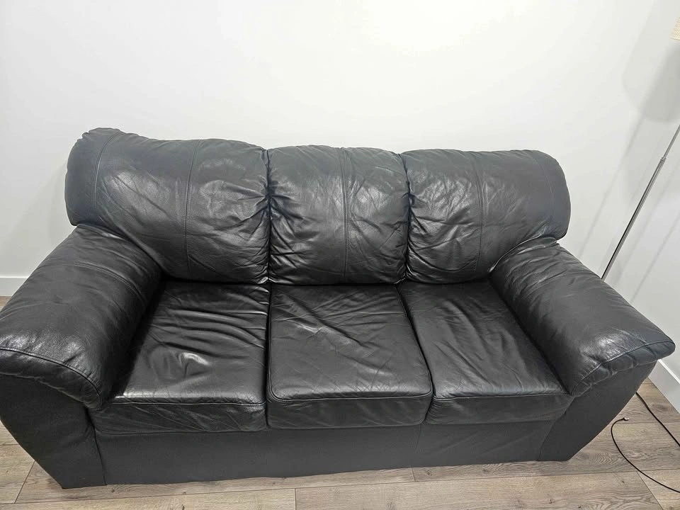 Black Leather 3-Seater Sofa