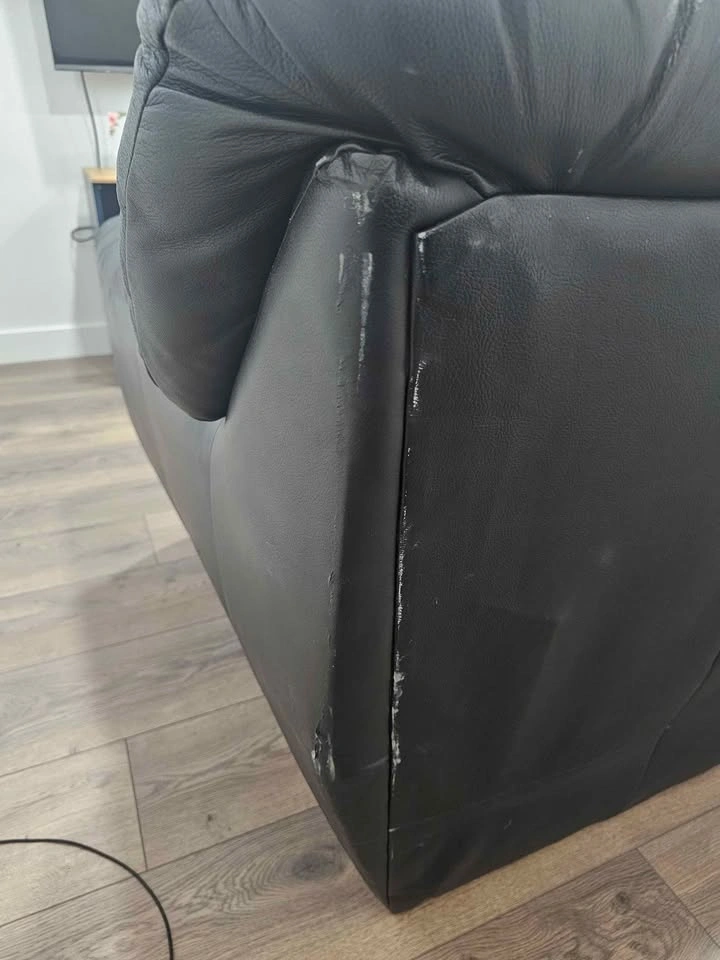 Black Leather 3-Seater Sofa - photo 2