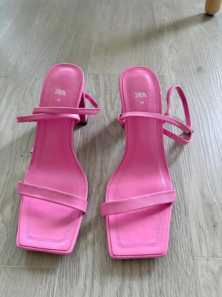 ZARA Pink Ankle-Strap Heeled Sandals – Size 38