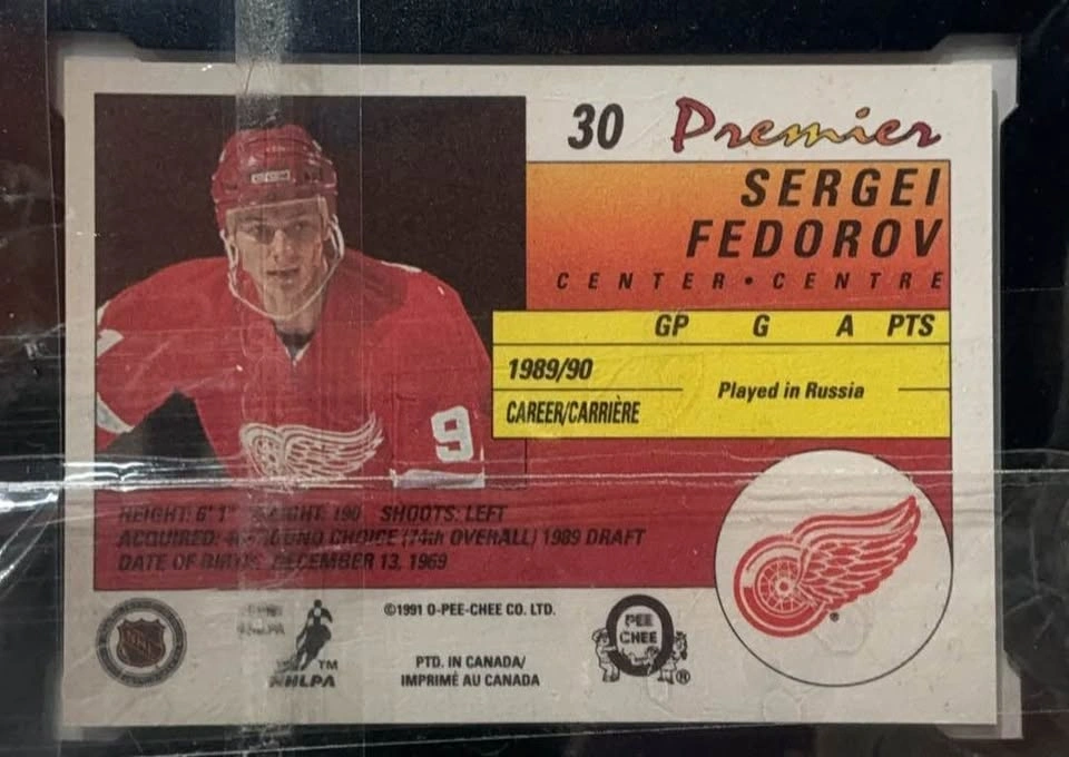 1990-91 O-Pee-Chee Premier #30 Sergei Fedorov Rookie Card - photo 3