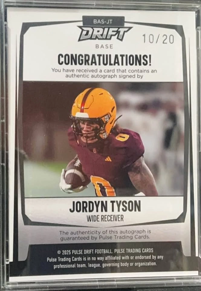 Pulse Trading Card (Drift) Jordyn Tyson Autographed 10/20 BAS - photo 2