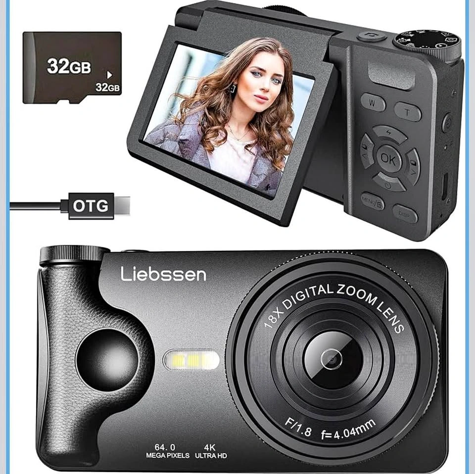 4K Digital Camera 64MP Autofocus 3.0'' 180° Flip Screen Portable