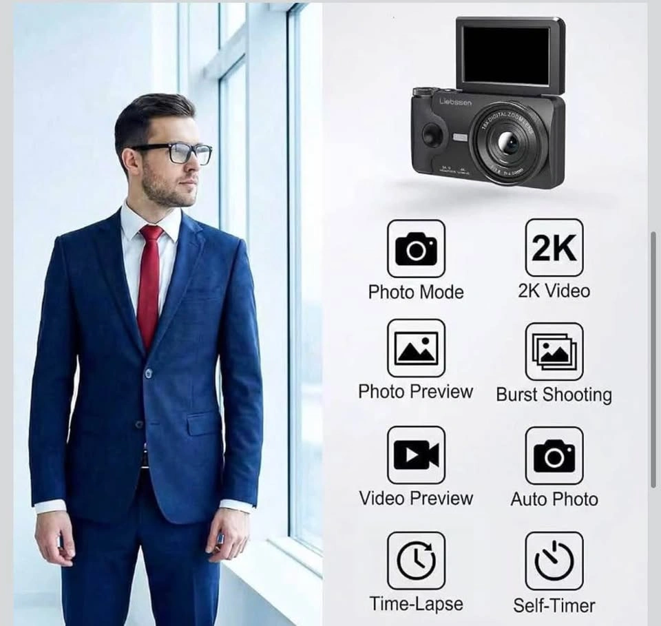 4K Digital Camera 64MP Autofocus 3.0'' 180° Flip Screen Portable - photo 5