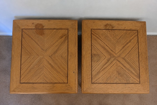 Pair of Vintage Oak Side Tables w/ Parquet Inlay (Matching Set) - photo 2