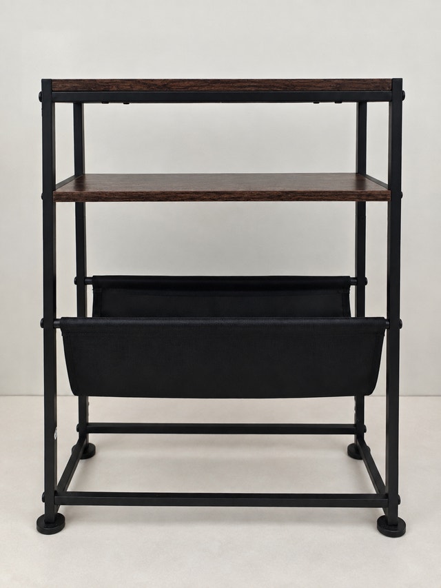 Rustic Industrial 3-Tier Side Table with Fabric Magazine Sling - photo 2