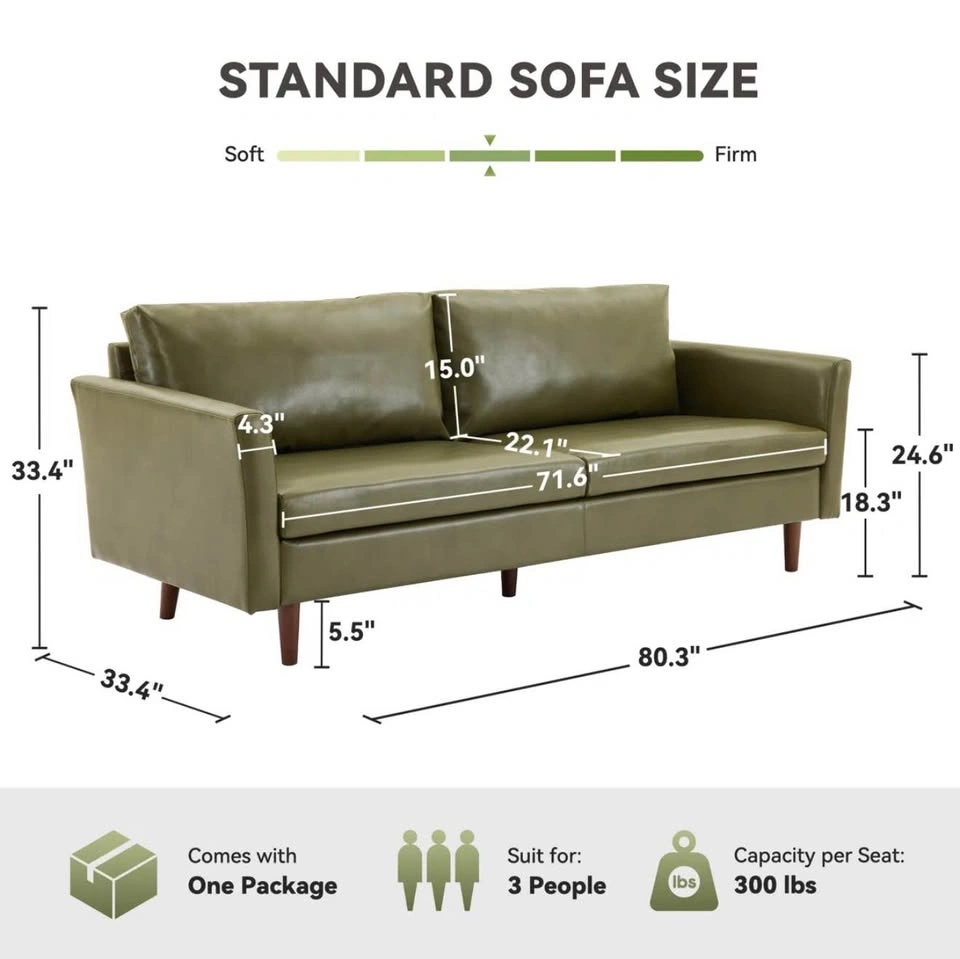 Olive Green Leather Couch - photo 3