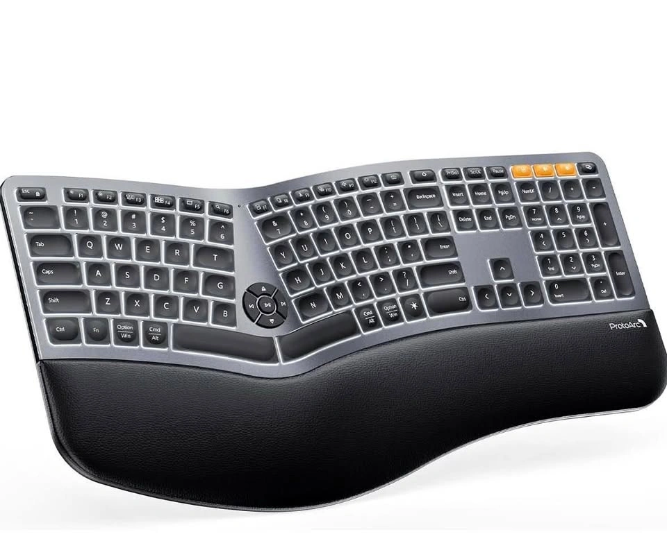 ProtoArc Backlit Bluetooth Ergonomic Keyboard, EK01 Plus Full Si