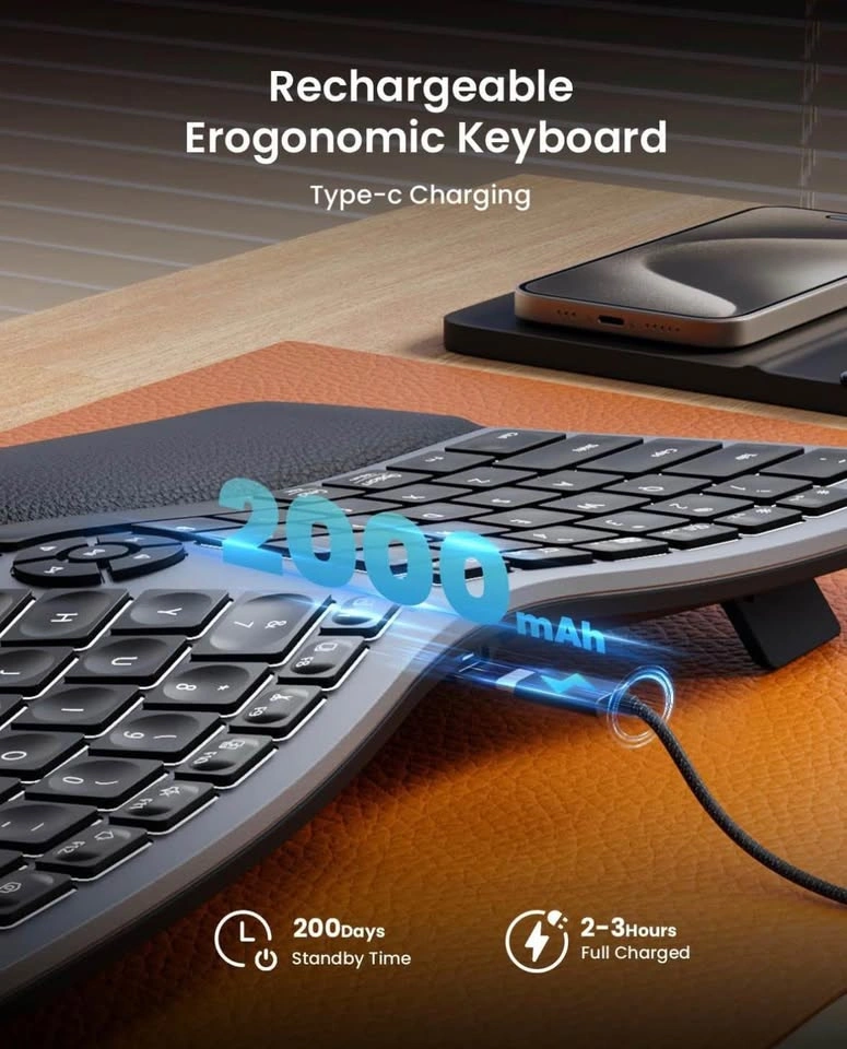ProtoArc Backlit Bluetooth Ergonomic Keyboard, EK01 Plus Full Si - photo 4