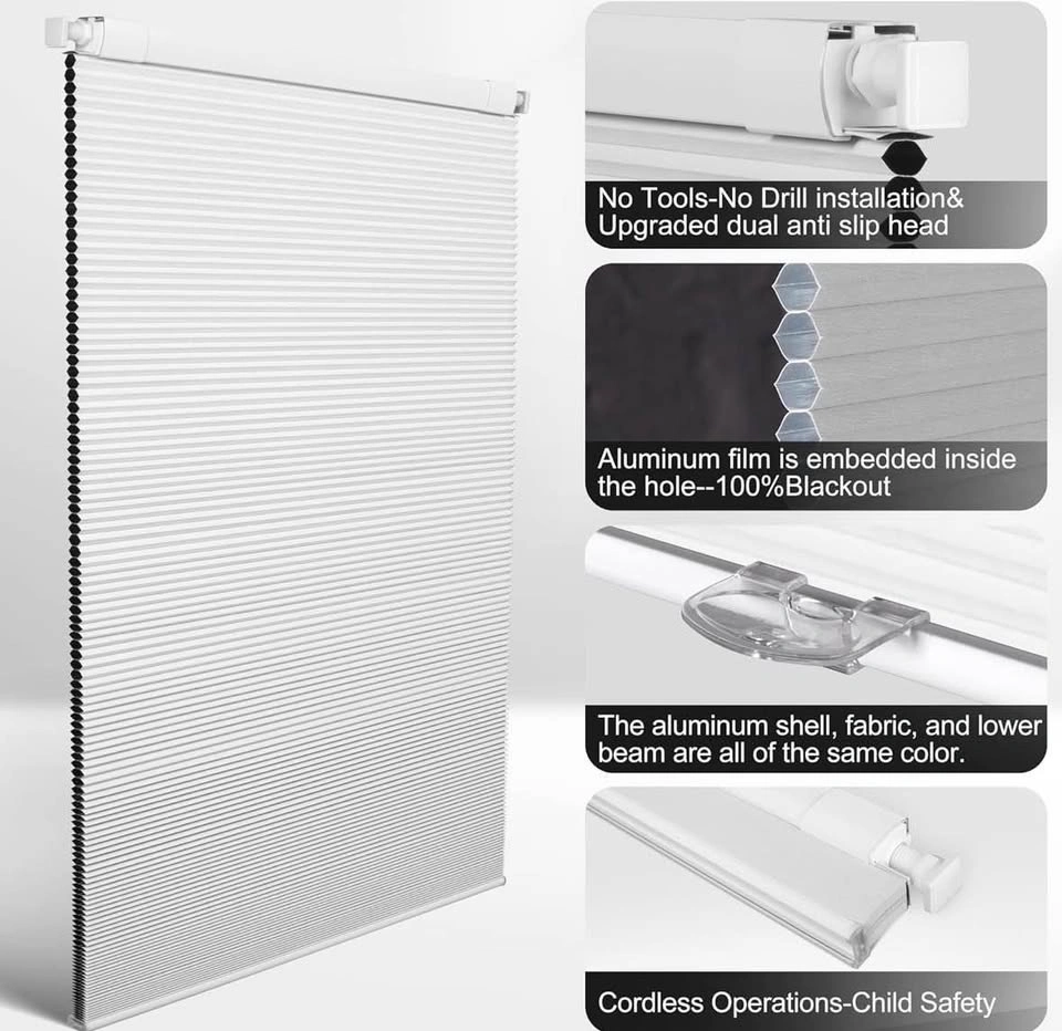 No Drill Blackout Cellular Shades, White, 37.5" W x 48" H - photo 5