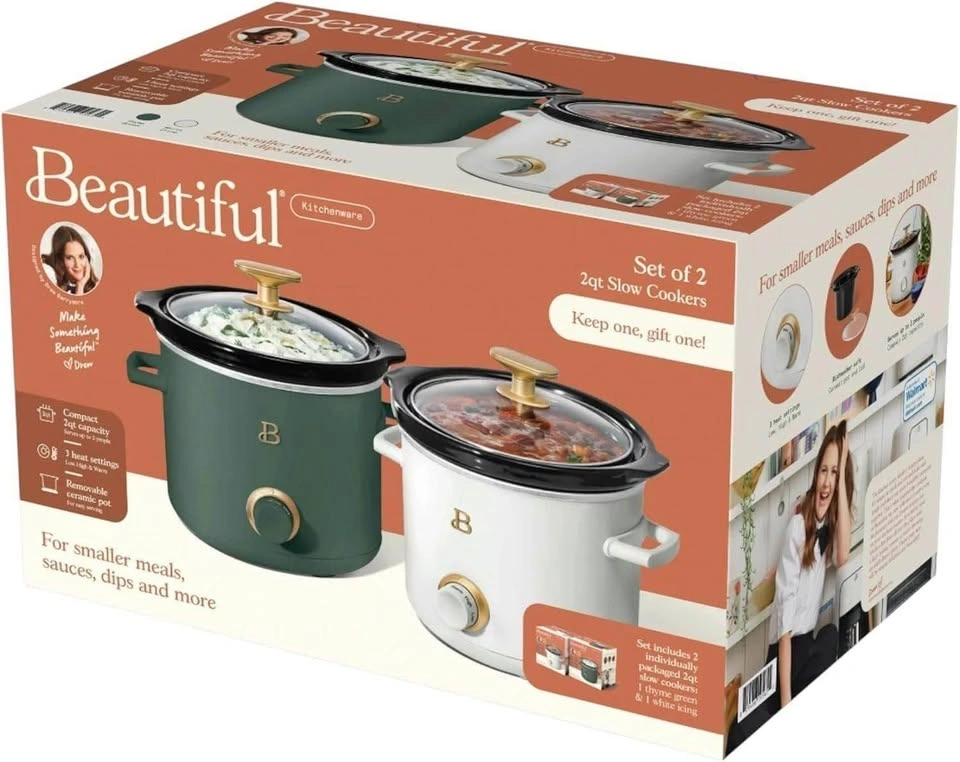 Beautiful 2 Pack Slow Cooker Crock Set- 2 Quart - photo 2