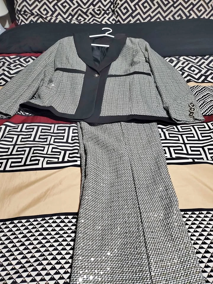 Sequin Houndstooth Two-Piece Pant Suit Set