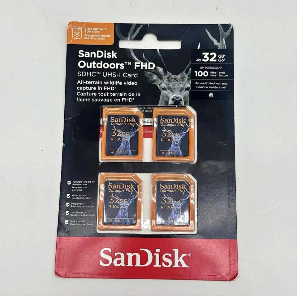 SanDisk Outdoors FHD 32gb 4 Pack SDHC UHS-1 Memory Cards