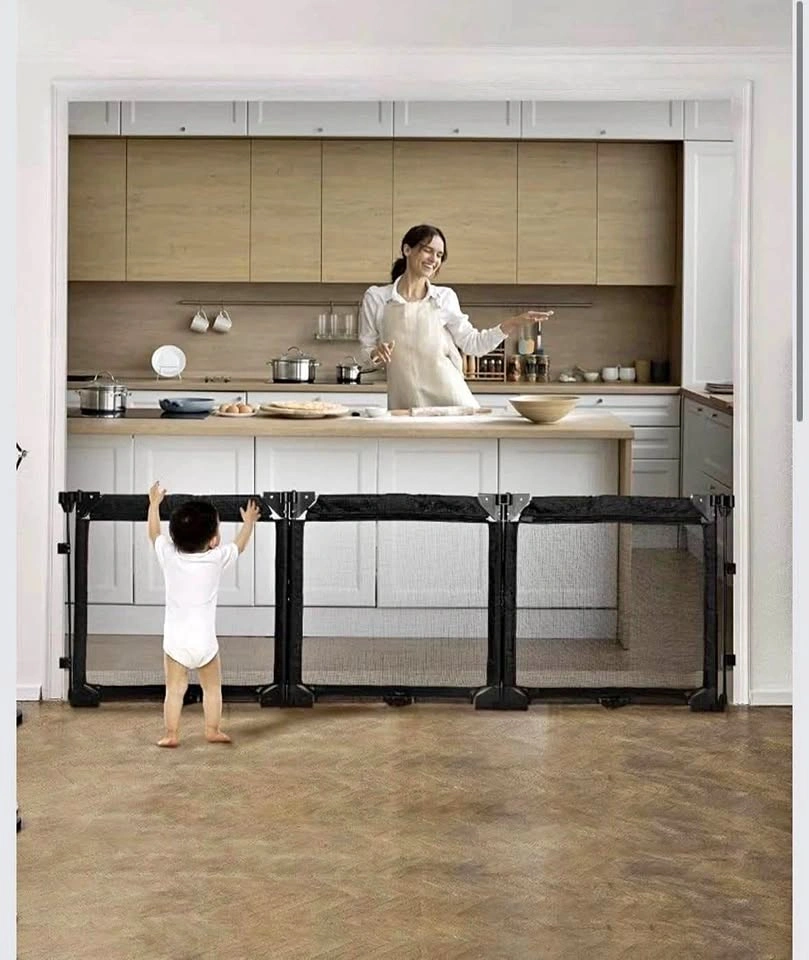 Extra Wide Baby Gate Playpen with Heat-Resistant Mesh, 3 Panel