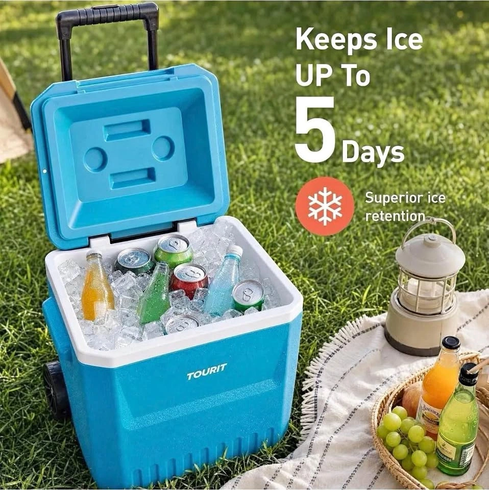 Small 20qt Rolling Cooler with Wheels, 18L/24cans Hard Beach Coo