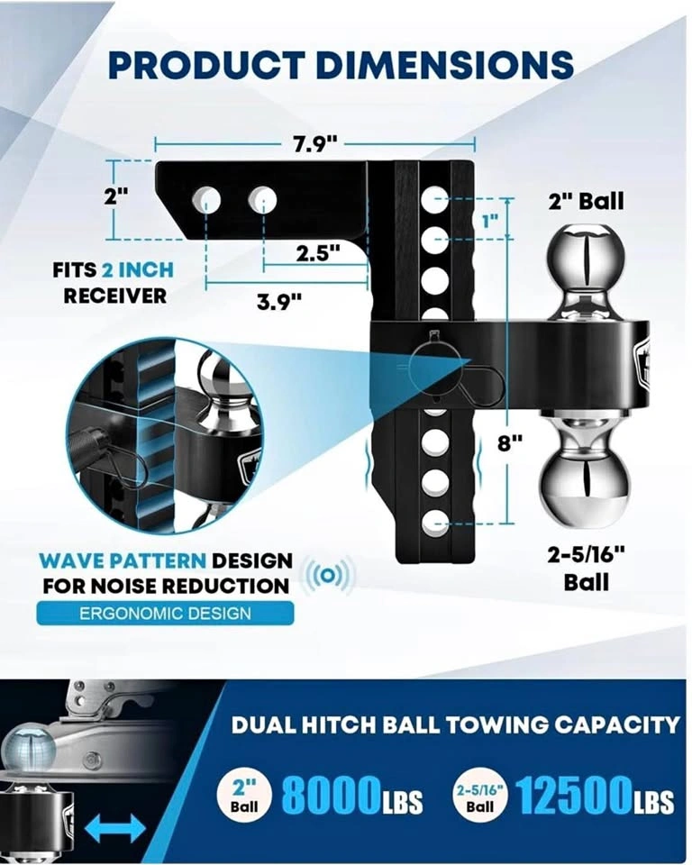 Kohree Adjustable Trailer Hitch Fit 2”. 8” drop
