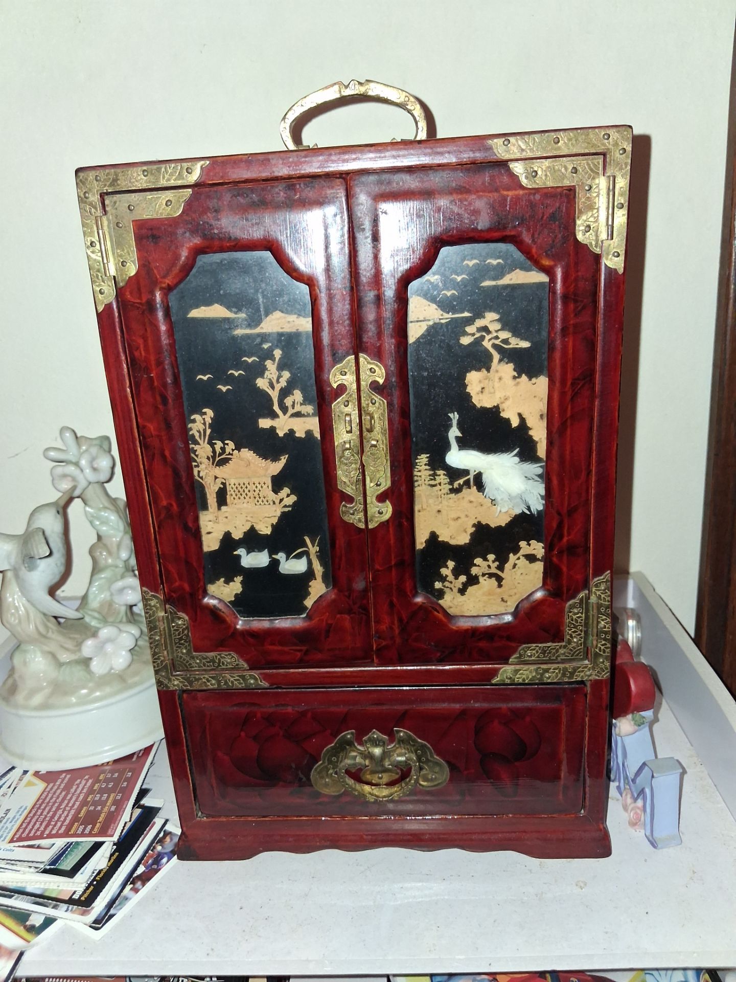 Chinese Lacquer Jewelry Cabinet with Brass Hardware