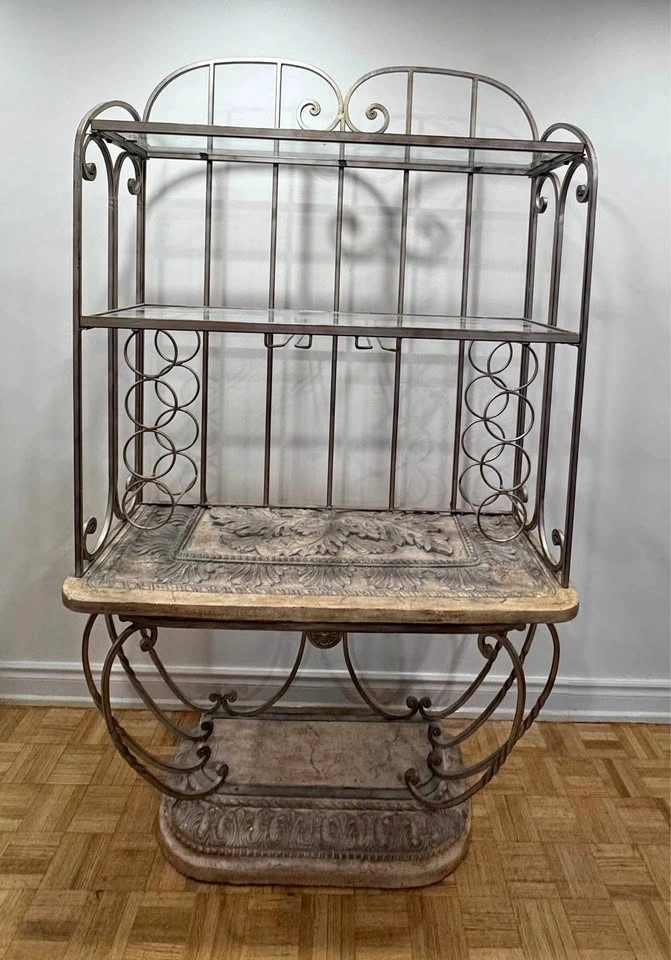 Ornate Metal Baker's Rack with Wine Storage