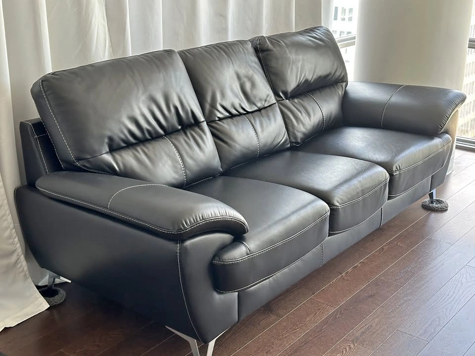 Black Faux Leather 3-Seat Sofa