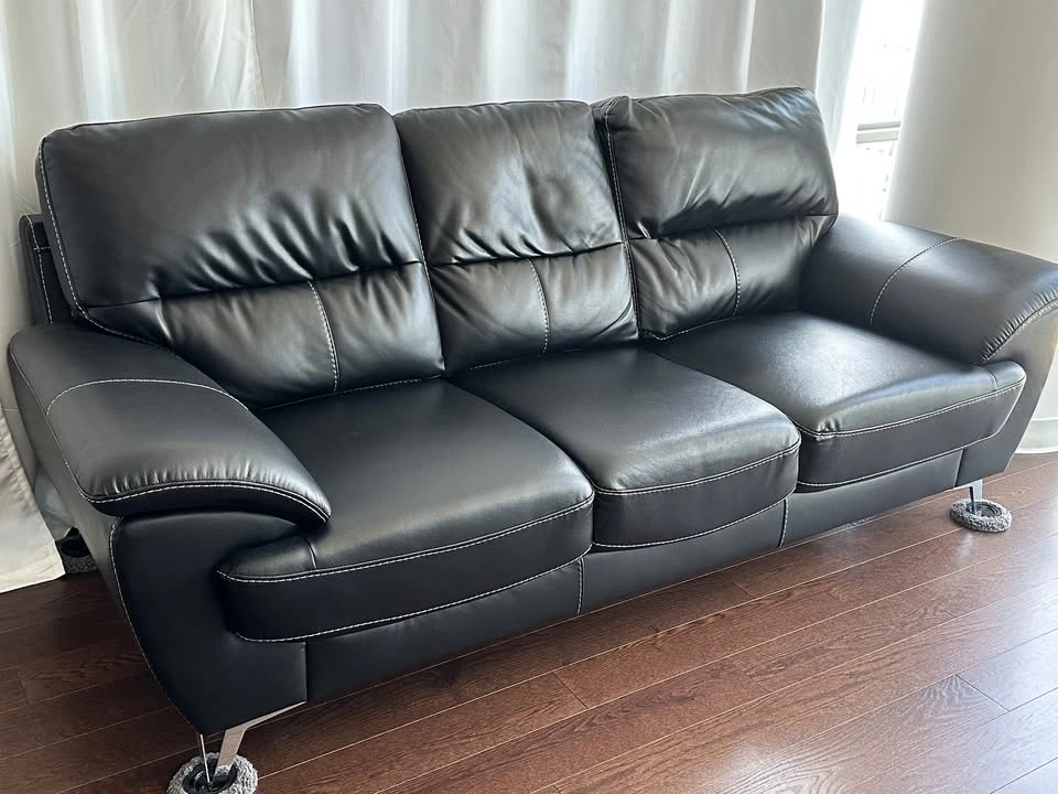 Black Faux Leather 3-Seat Sofa - photo 2