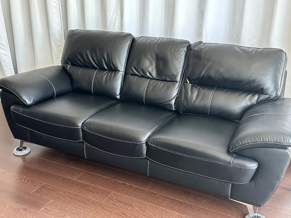 Black Faux Leather 3-Seat Sofa - photo 3