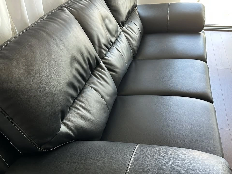 Black Faux Leather 3-Seat Sofa - photo 4