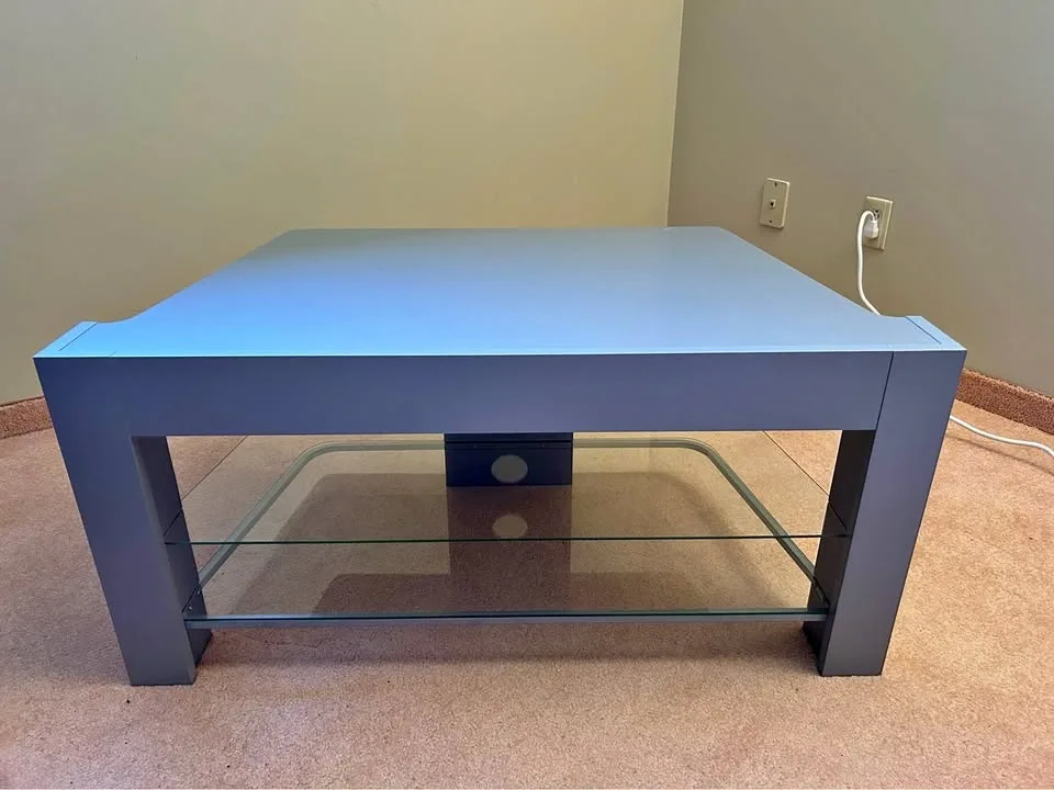 Modern Grey TV Stand with Glass Shelves