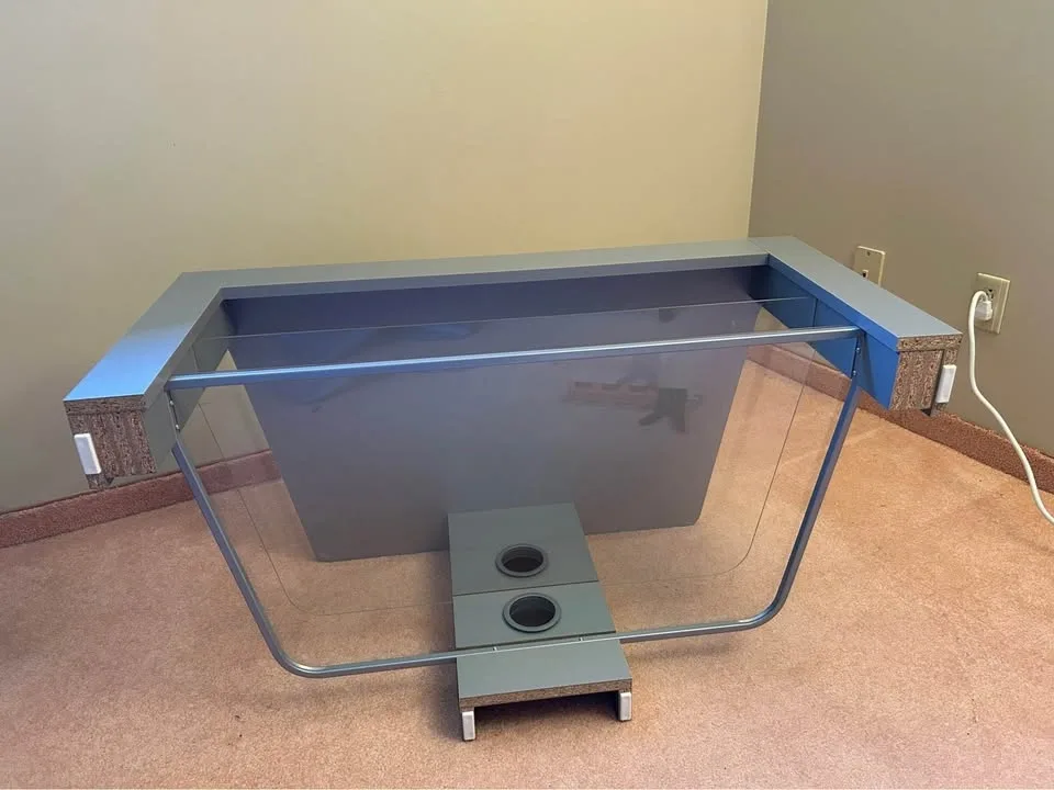 Modern Grey TV Stand with Glass Shelves - photo 2