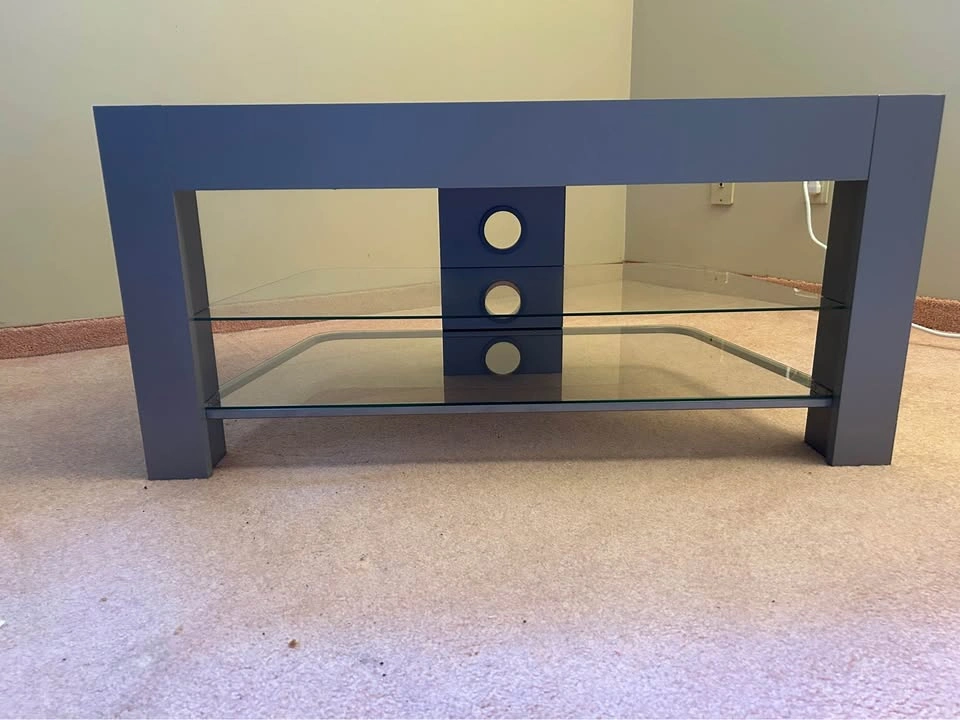 Modern Grey TV Stand with Glass Shelves - photo 3